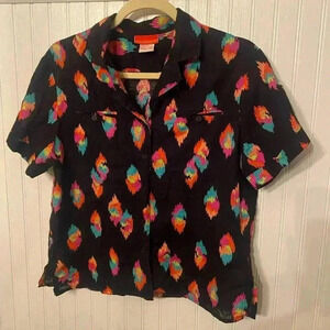 VTG Halston III Linen Blend Southwestern Camp Button Up